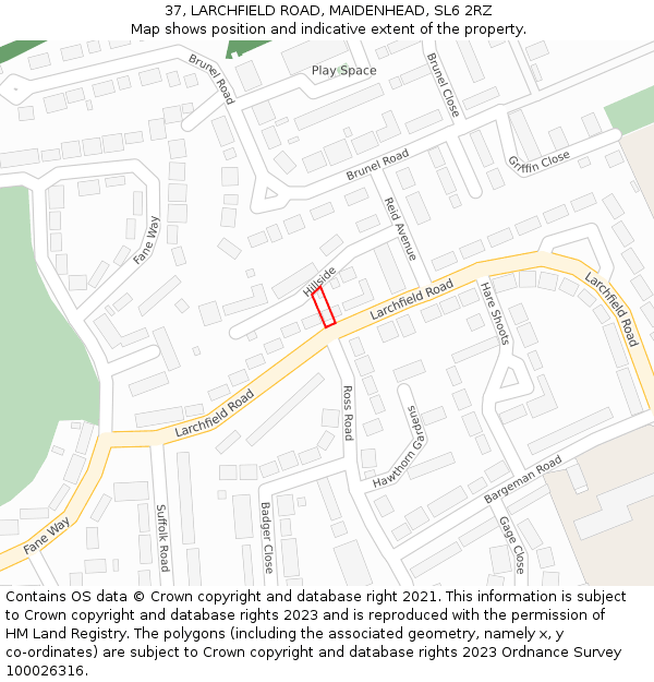 37, LARCHFIELD ROAD, MAIDENHEAD, SL6 2RZ: Location map and indicative extent of plot