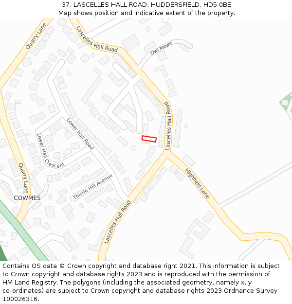 37, LASCELLES HALL ROAD, HUDDERSFIELD, HD5 0BE: Location map and indicative extent of plot