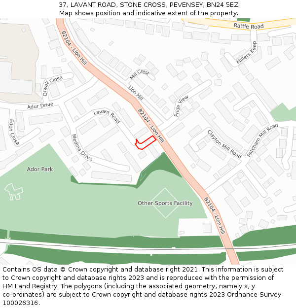 37, LAVANT ROAD, STONE CROSS, PEVENSEY, BN24 5EZ: Location map and indicative extent of plot