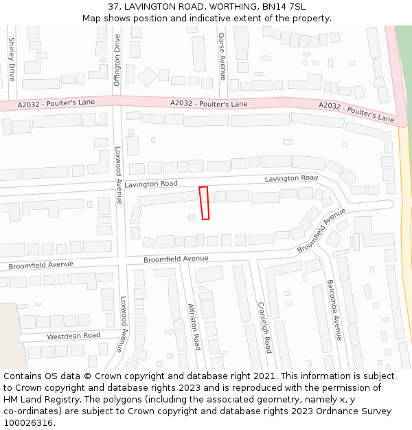 37, LAVINGTON ROAD, WORTHING, BN14 7SL: Location map and indicative extent of plot