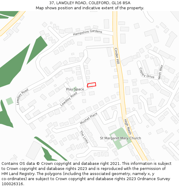 37, LAWDLEY ROAD, COLEFORD, GL16 8SA: Location map and indicative extent of plot