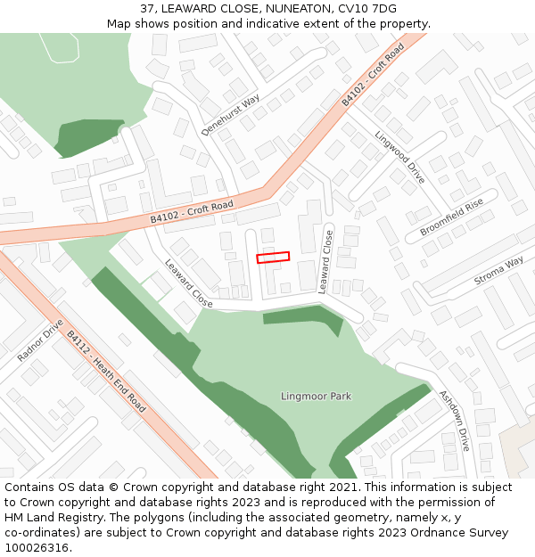 37, LEAWARD CLOSE, NUNEATON, CV10 7DG: Location map and indicative extent of plot