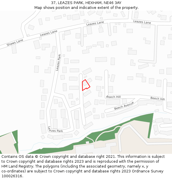 37, LEAZES PARK, HEXHAM, NE46 3AY: Location map and indicative extent of plot