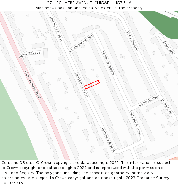 37, LECHMERE AVENUE, CHIGWELL, IG7 5HA: Location map and indicative extent of plot