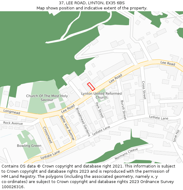 37, LEE ROAD, LYNTON, EX35 6BS: Location map and indicative extent of plot