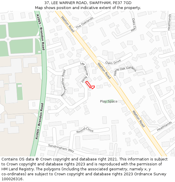 37, LEE WARNER ROAD, SWAFFHAM, PE37 7GD: Location map and indicative extent of plot