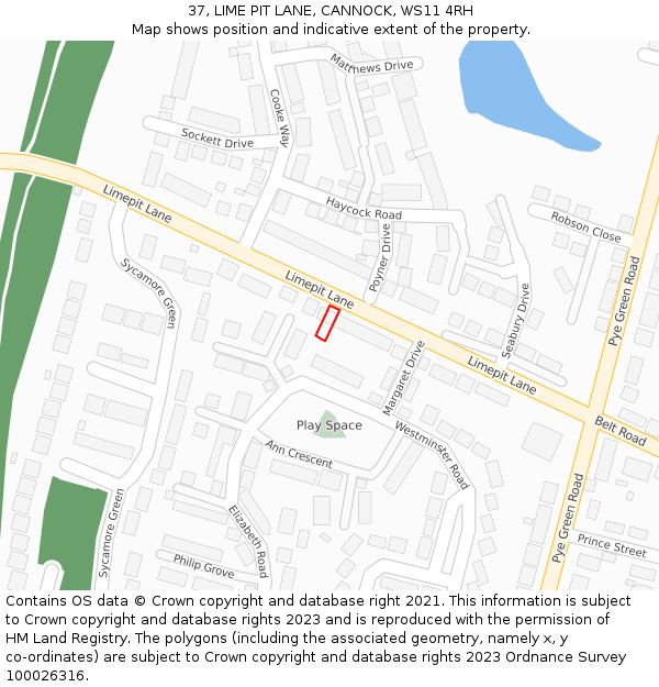 37, LIME PIT LANE, CANNOCK, WS11 4RH: Location map and indicative extent of plot