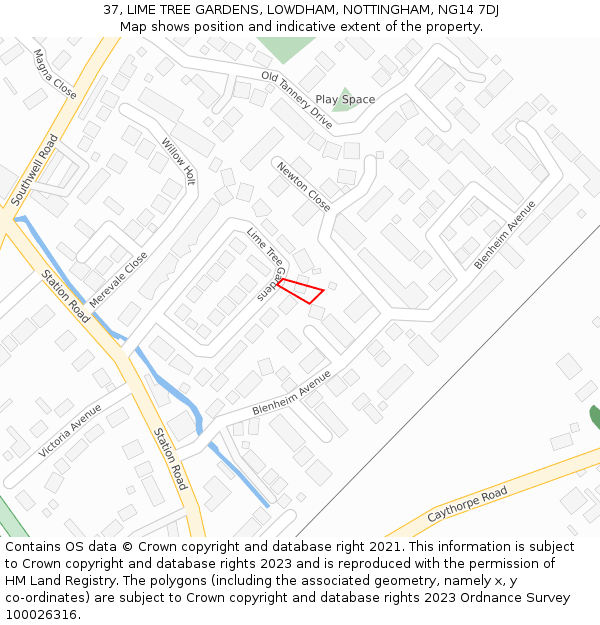 37, LIME TREE GARDENS, LOWDHAM, NOTTINGHAM, NG14 7DJ: Location map and indicative extent of plot