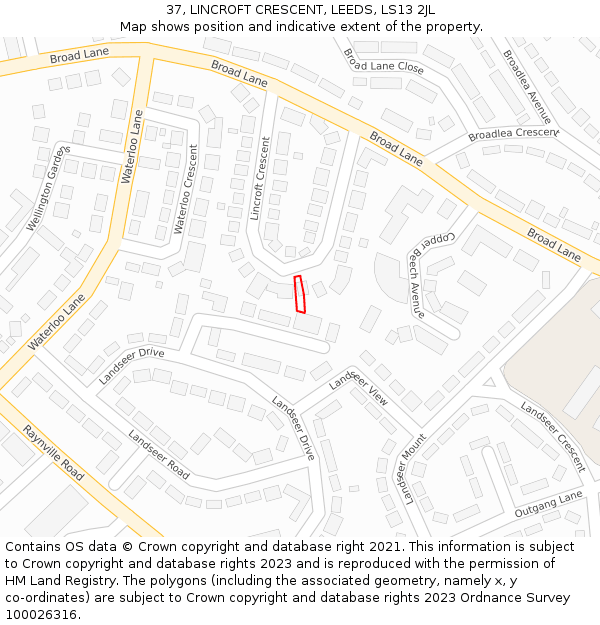 37, LINCROFT CRESCENT, LEEDS, LS13 2JL: Location map and indicative extent of plot