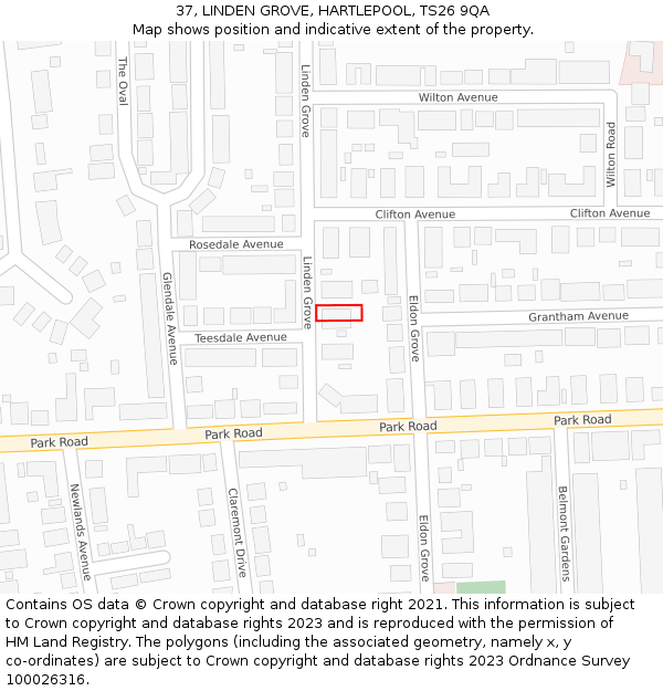 37, LINDEN GROVE, HARTLEPOOL, TS26 9QA: Location map and indicative extent of plot