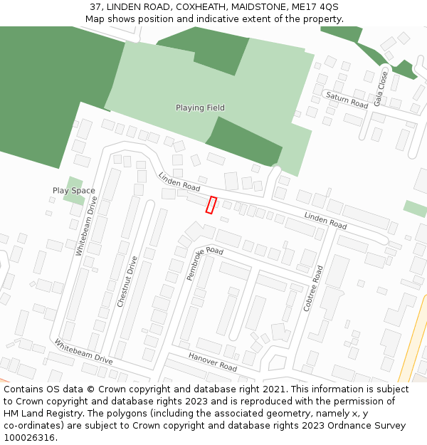 37, LINDEN ROAD, COXHEATH, MAIDSTONE, ME17 4QS: Location map and indicative extent of plot