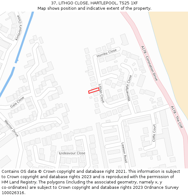 37, LITHGO CLOSE, HARTLEPOOL, TS25 1XF: Location map and indicative extent of plot