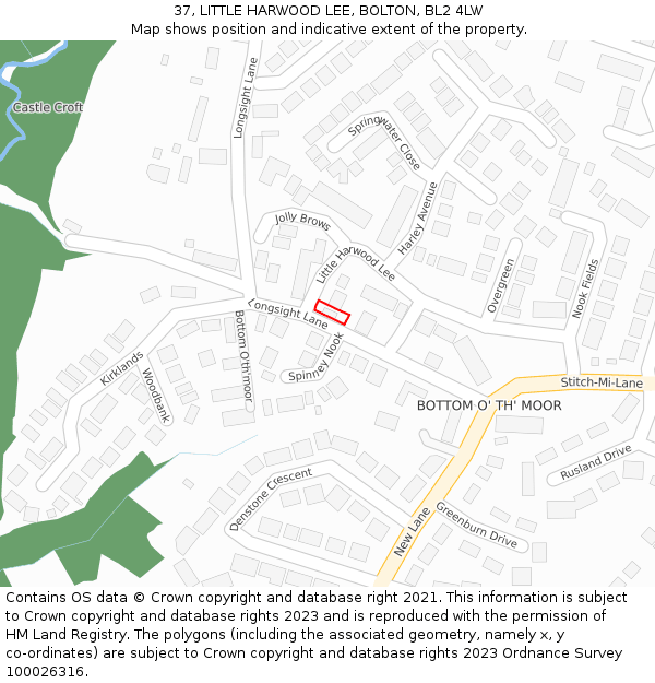 37, LITTLE HARWOOD LEE, BOLTON, BL2 4LW: Location map and indicative extent of plot