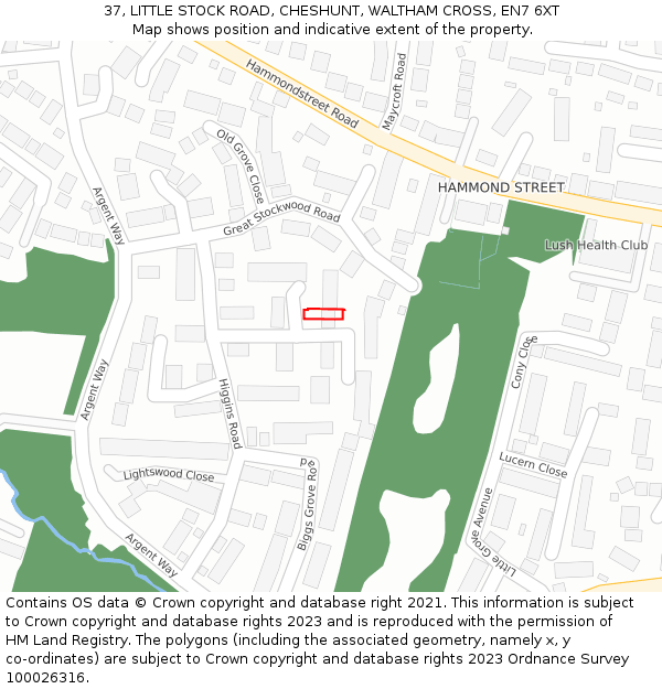 37, LITTLE STOCK ROAD, CHESHUNT, WALTHAM CROSS, EN7 6XT: Location map and indicative extent of plot