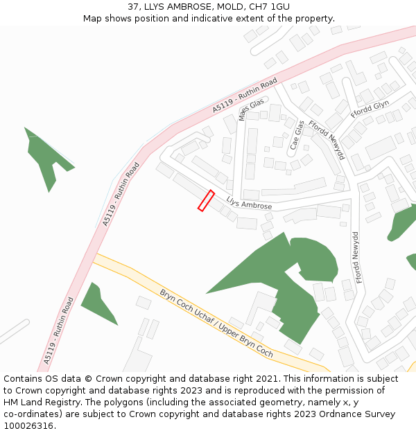 37, LLYS AMBROSE, MOLD, CH7 1GU: Location map and indicative extent of plot