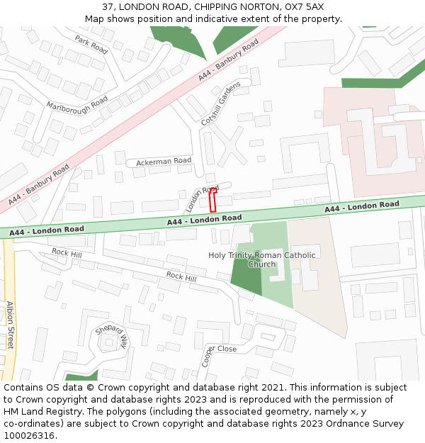 37, LONDON ROAD, CHIPPING NORTON, OX7 5AX: Location map and indicative extent of plot