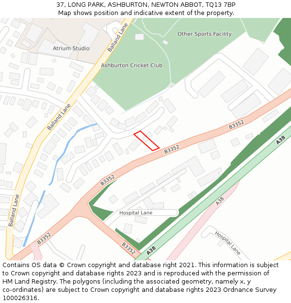 37, LONG PARK, ASHBURTON, NEWTON ABBOT, TQ13 7BP: Location map and indicative extent of plot