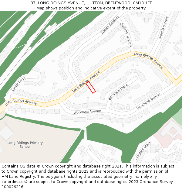 37, LONG RIDINGS AVENUE, HUTTON, BRENTWOOD, CM13 1EE: Location map and indicative extent of plot