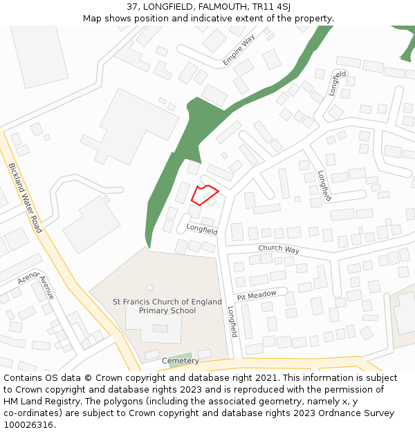 37, LONGFIELD, FALMOUTH, TR11 4SJ: Location map and indicative extent of plot