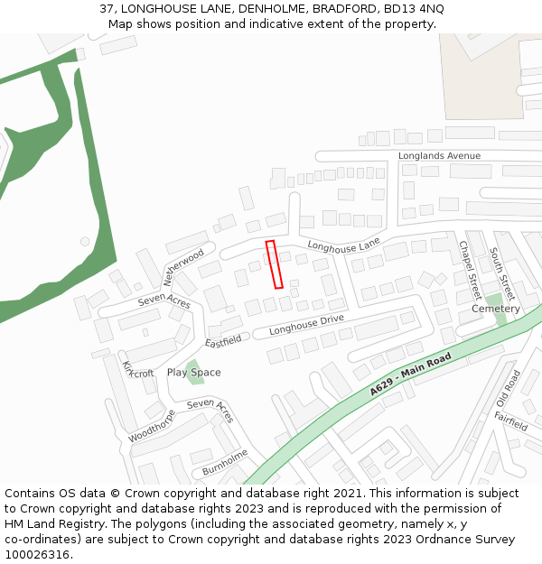 37, LONGHOUSE LANE, DENHOLME, BRADFORD, BD13 4NQ: Location map and indicative extent of plot