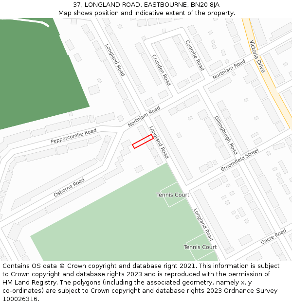 37, LONGLAND ROAD, EASTBOURNE, BN20 8JA: Location map and indicative extent of plot