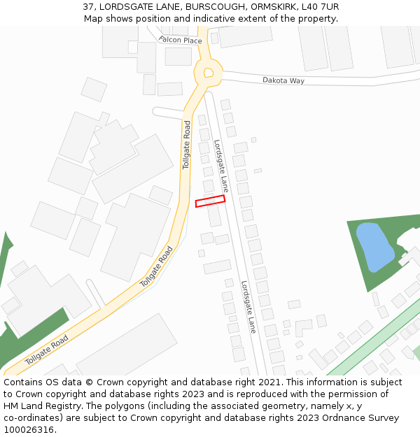 37, LORDSGATE LANE, BURSCOUGH, ORMSKIRK, L40 7UR: Location map and indicative extent of plot