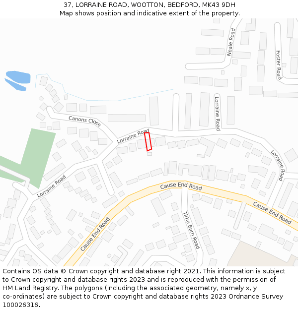 37, LORRAINE ROAD, WOOTTON, BEDFORD, MK43 9DH: Location map and indicative extent of plot
