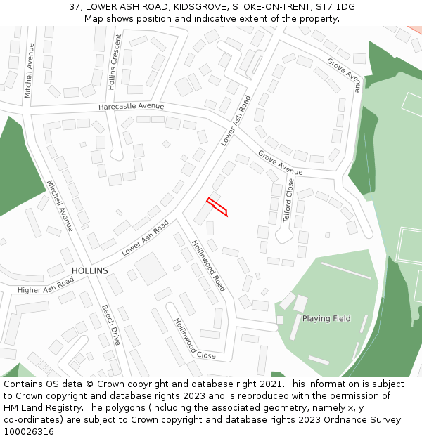 37, LOWER ASH ROAD, KIDSGROVE, STOKE-ON-TRENT, ST7 1DG: Location map and indicative extent of plot