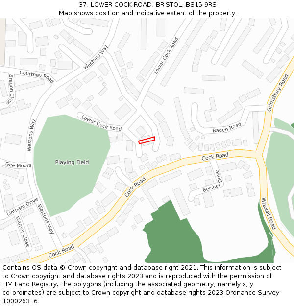 37, LOWER COCK ROAD, BRISTOL, BS15 9RS: Location map and indicative extent of plot