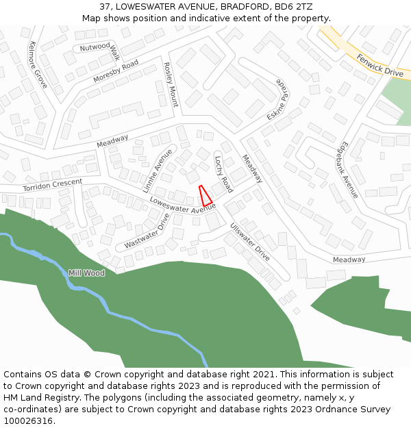 37, LOWESWATER AVENUE, BRADFORD, BD6 2TZ: Location map and indicative extent of plot