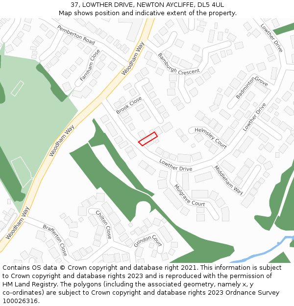 37, LOWTHER DRIVE, NEWTON AYCLIFFE, DL5 4UL: Location map and indicative extent of plot