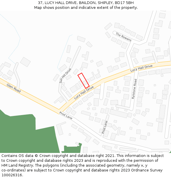 37, LUCY HALL DRIVE, BAILDON, SHIPLEY, BD17 5BH: Location map and indicative extent of plot