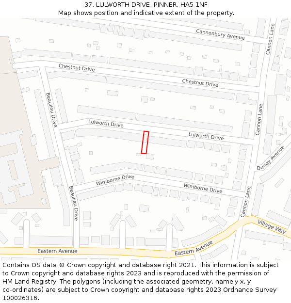 37, LULWORTH DRIVE, PINNER, HA5 1NF: Location map and indicative extent of plot