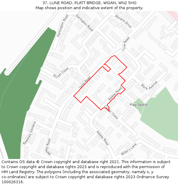 37, LUNE ROAD, PLATT BRIDGE, WIGAN, WN2 5HG: Location map and indicative extent of plot