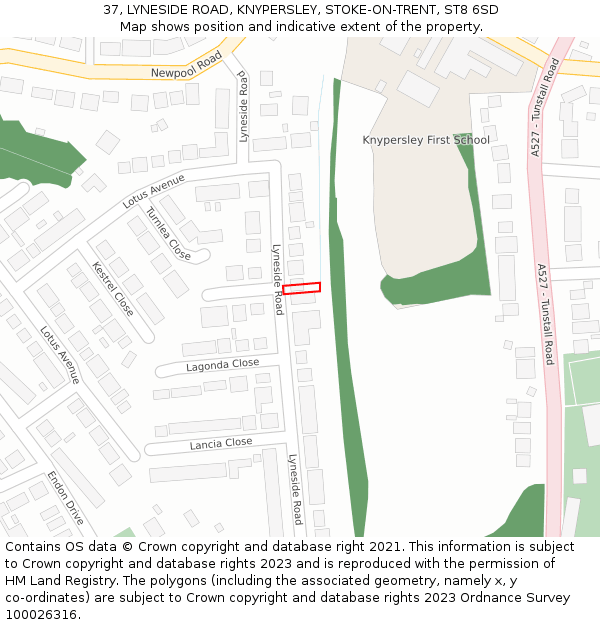 37, LYNESIDE ROAD, KNYPERSLEY, STOKE-ON-TRENT, ST8 6SD: Location map and indicative extent of plot