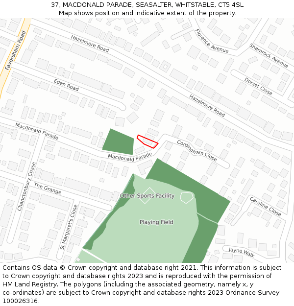 37, MACDONALD PARADE, SEASALTER, WHITSTABLE, CT5 4SL: Location map and indicative extent of plot