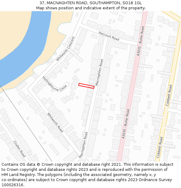 37, MACNAGHTEN ROAD, SOUTHAMPTON, SO18 1GL: Location map and indicative extent of plot