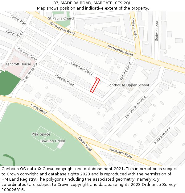 37, MADEIRA ROAD, MARGATE, CT9 2QH: Location map and indicative extent of plot