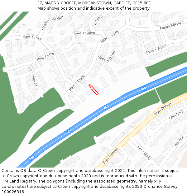 37, MAES Y CROFFT, MORGANSTOWN, CARDIFF, CF15 8FE: Location map and indicative extent of plot