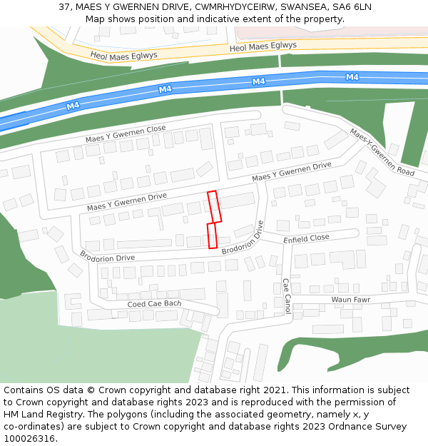 37, MAES Y GWERNEN DRIVE, CWMRHYDYCEIRW, SWANSEA, SA6 6LN: Location map and indicative extent of plot