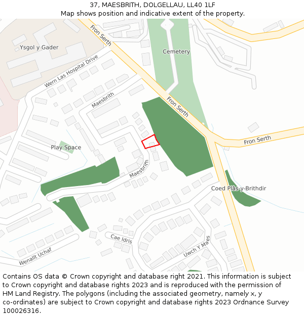 37, MAESBRITH, DOLGELLAU, LL40 1LF: Location map and indicative extent of plot