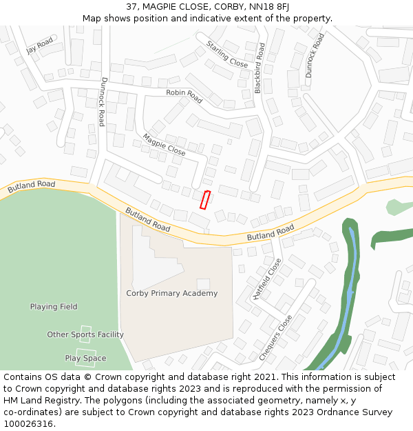37, MAGPIE CLOSE, CORBY, NN18 8FJ: Location map and indicative extent of plot