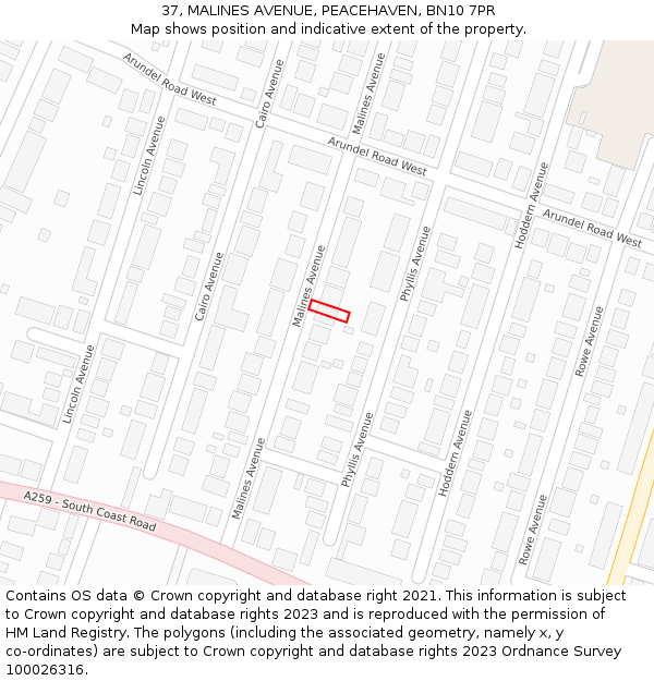 37, MALINES AVENUE, PEACEHAVEN, BN10 7PR: Location map and indicative extent of plot