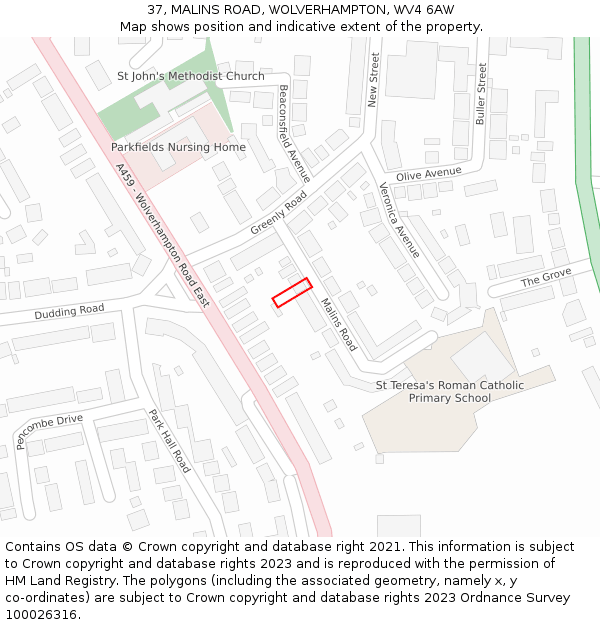 37, MALINS ROAD, WOLVERHAMPTON, WV4 6AW: Location map and indicative extent of plot