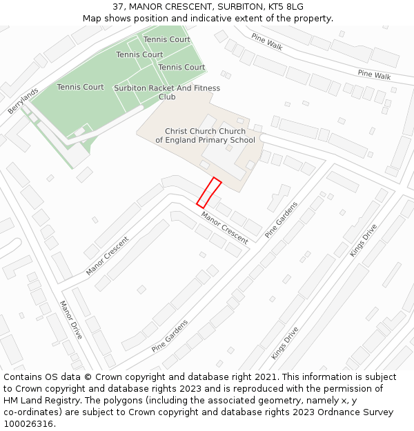 37, MANOR CRESCENT, SURBITON, KT5 8LG: Location map and indicative extent of plot