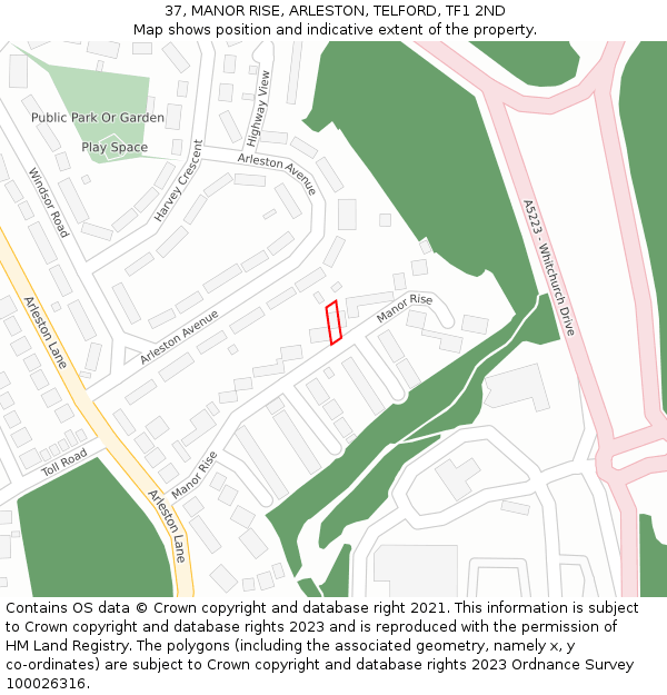 37, MANOR RISE, ARLESTON, TELFORD, TF1 2ND: Location map and indicative extent of plot