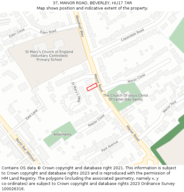 37, MANOR ROAD, BEVERLEY, HU17 7AR: Location map and indicative extent of plot