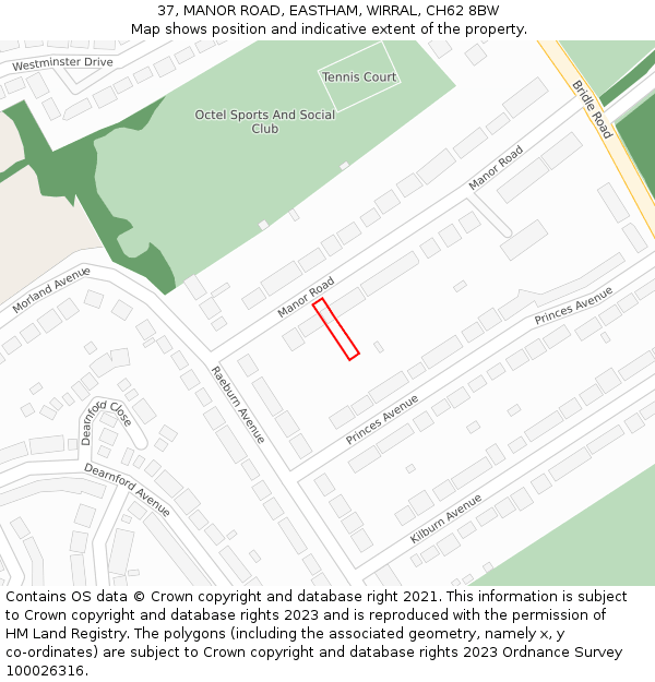 37, MANOR ROAD, EASTHAM, WIRRAL, CH62 8BW: Location map and indicative extent of plot