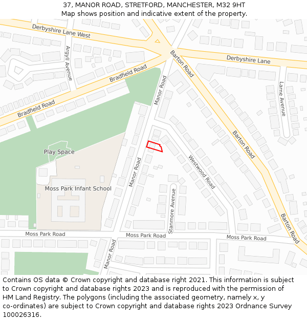 37, MANOR ROAD, STRETFORD, MANCHESTER, M32 9HT: Location map and indicative extent of plot