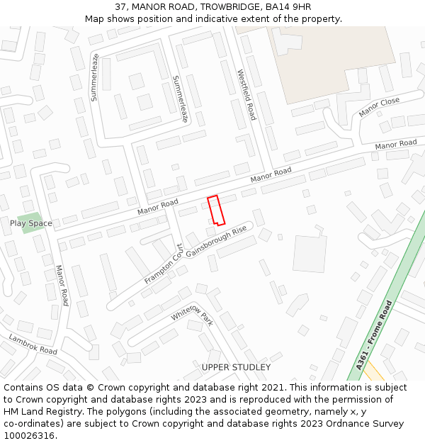 37, MANOR ROAD, TROWBRIDGE, BA14 9HR: Location map and indicative extent of plot